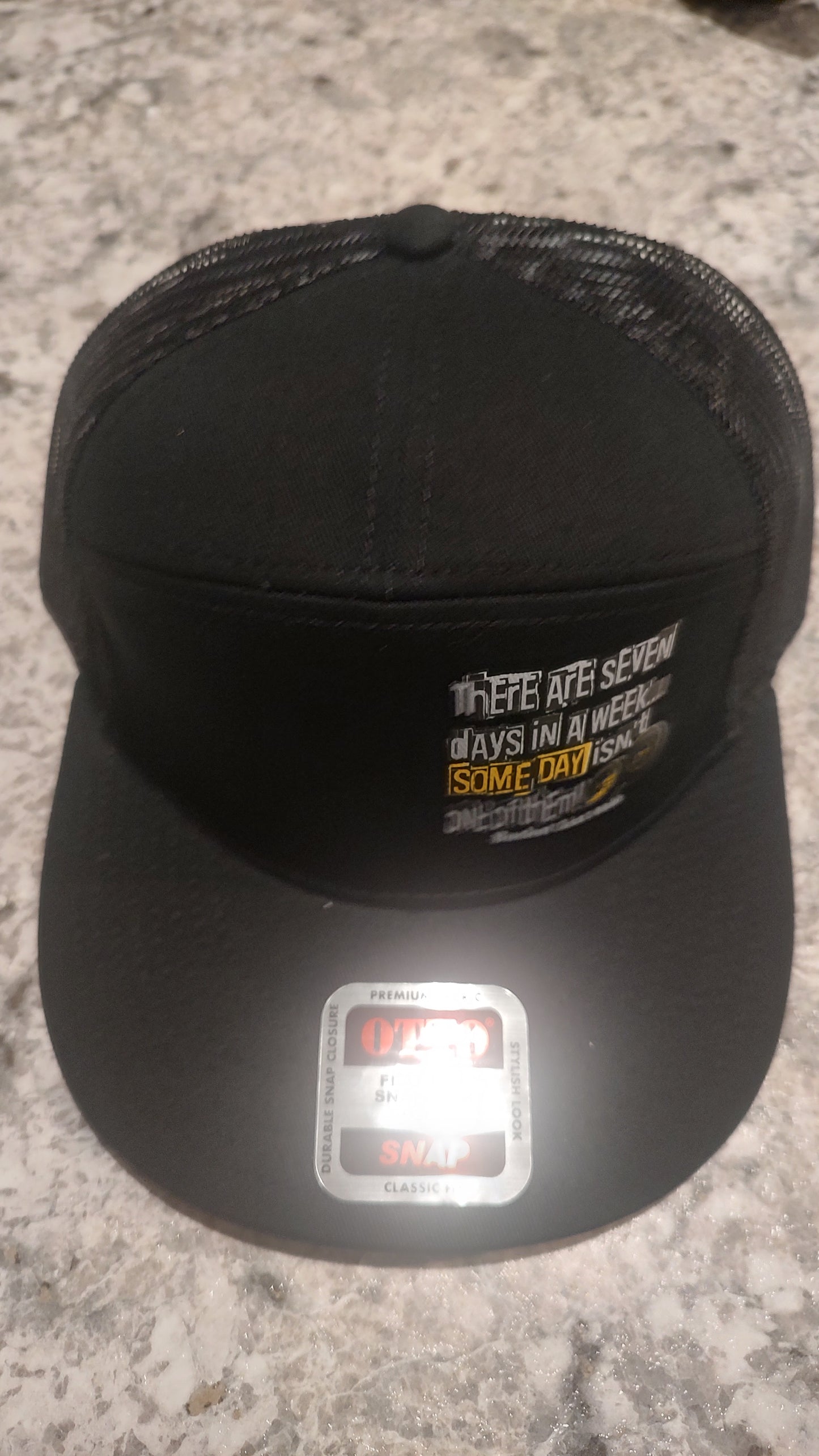 Seven Panel "Seven Days" Trucker Snap Back-OTTO-BLK/BLK