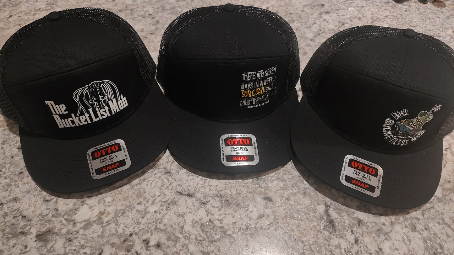 Seven Panel "Seven Days" Trucker Snap Back-OTTO-BLK/BLK